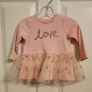 Little Me Pink Long Sleeve Dress with Gold Stars
